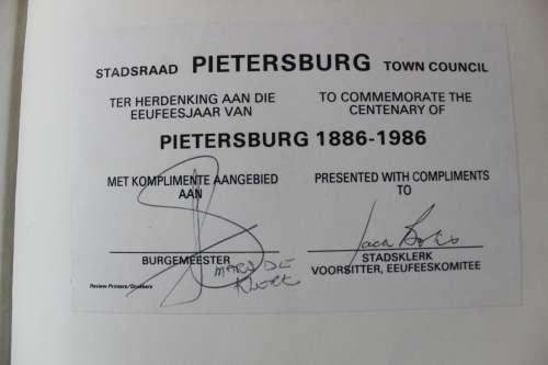 Geteken: PIETERSBURG 1886 - 1986 -  LOUIS CHANGUION