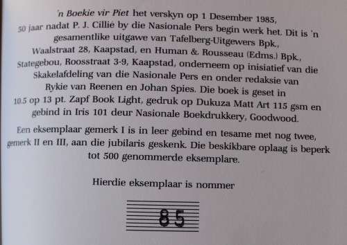 GETEKEN:   'n Boekie vir Piet  - Cillie