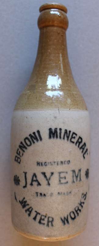 EARTHENWARE BOTTLE : Benoni Mineral Jayem Water Works  -  20 cm HIGH