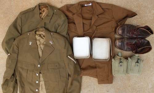 SADF army military boots, uniform, dixie, water bottles etc