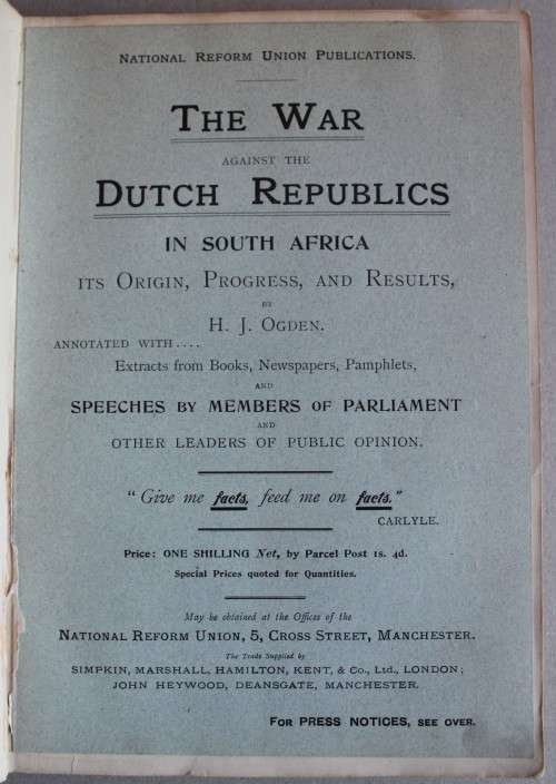 Ogden (H.J.) THE WAR AGAINST THE DUTCH REPUBLICS IN SOUTH AFRICA