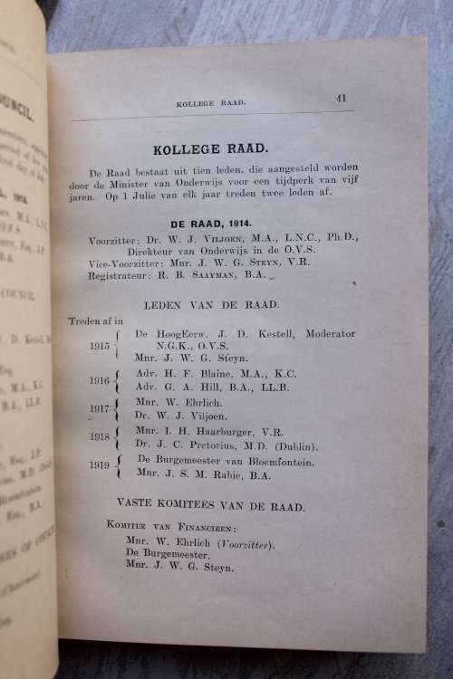 Calendar of the Grey University College 1915 & 1916 Bloemfontein Kalender