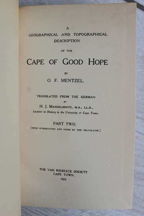 Cape of Good Hope - Mentzel - Geographical & Topographical Description