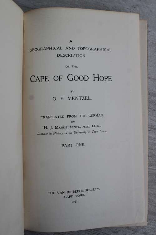 Cape of Good Hope - Mentzel - Geographical & Topographical Description