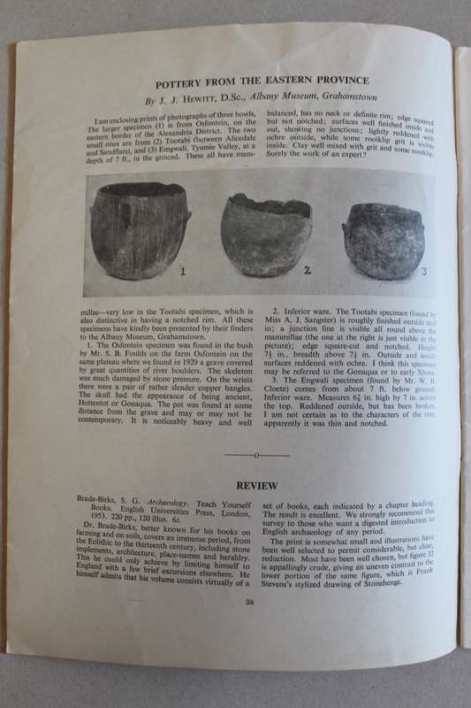 THE SOUTH AFRICAN ARCHAEOLOGICAL BULLETIN NO 34  volume IX - June 1954