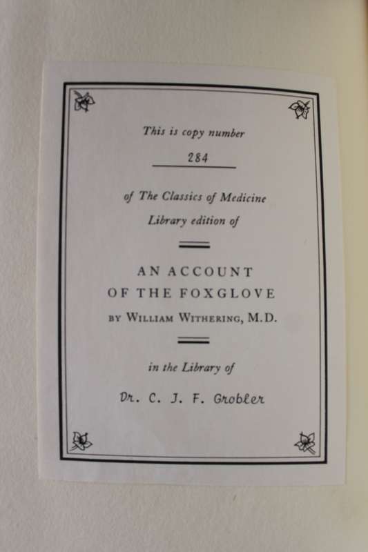 AN ACCOUNT OF THE FOXGLOVE AND SOME OF ITS MEDICAL USES -   William Withering