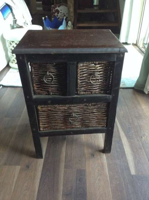 Dark wood 3 drawer bedside table or side table
