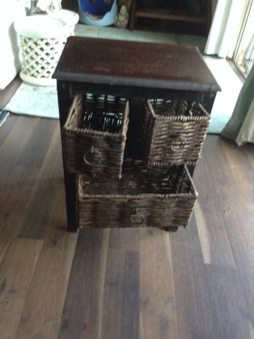 Dark wood 3 drawer bedside table or side table