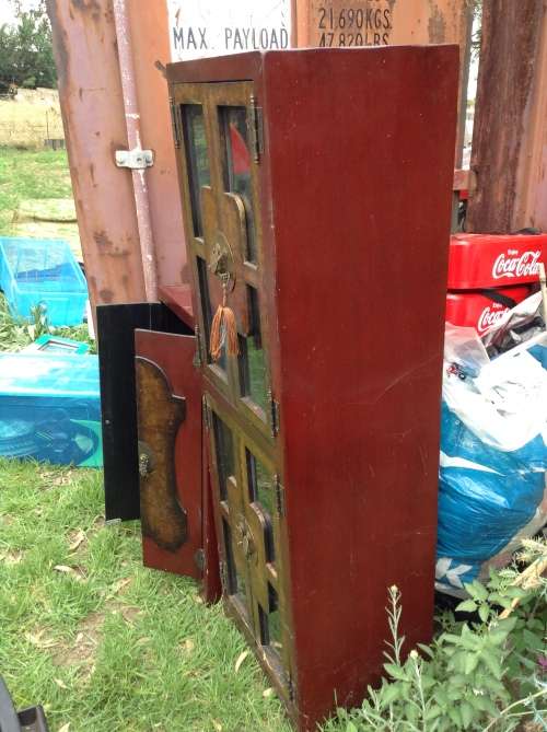 Stunning detail red and gold with glass insert cabinet