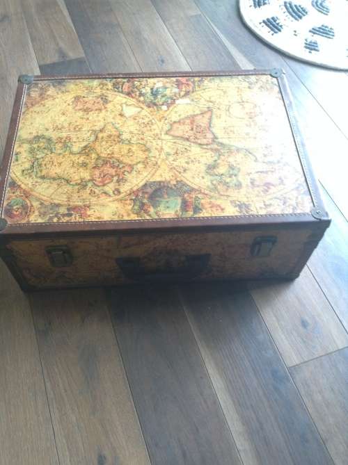 Ornate leather bond World Map Travel Bag