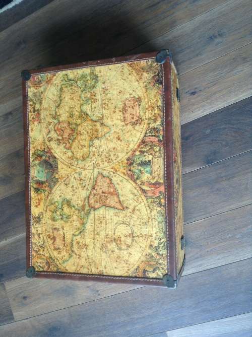 Ornate leather bond World Map Travel Bag