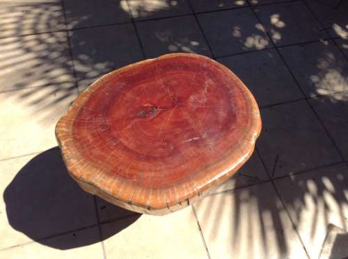 A mushroom shaped tree stump side table or foot stool