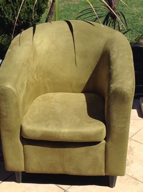 Lime green suede type tub chair