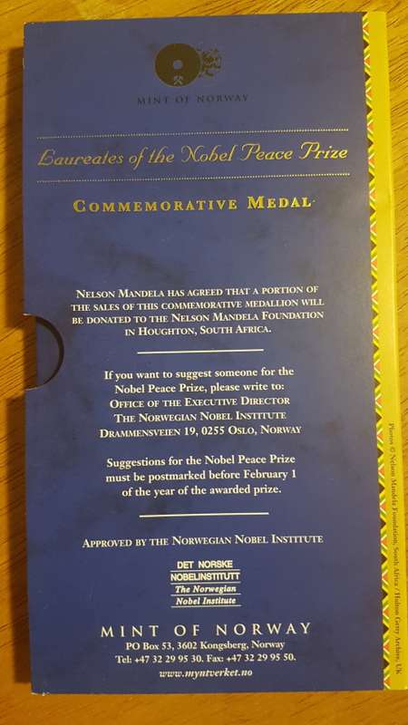 999Au Gold Mandela Nobel Peace Prize
