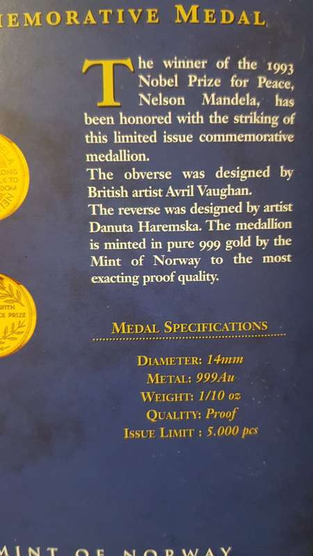 999Au Gold Mandela Nobel Peace Prize