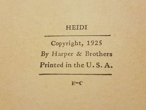 Heidi by Johanna Spyri 1925 New York Print