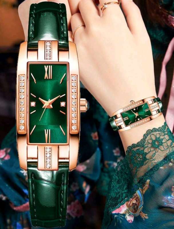 1pc Quartz Small Watch With Square Roman Numerals Dial Vintage Dress Watch Rhinestone Wristwatch