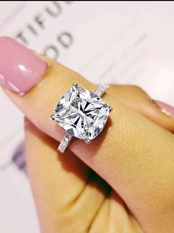 Elegant & Romantic Cushion Cut 4-prong Square Diamond Ring For Women, Wedding/engagement/party/propo