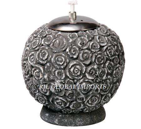CEMENT NATURAL ROSE DESIGN OIL LAMP