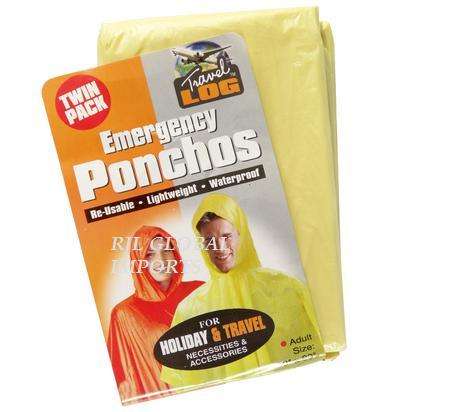 EMERGENCY TRAVEL PONCHO PL 132x203cm W/HOOD TWIN-PACK