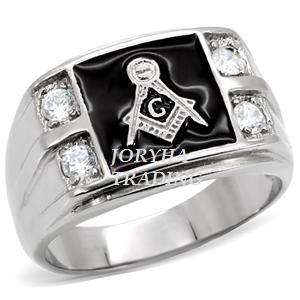Stainless Steel 4-Stone Masonic Men's Ring