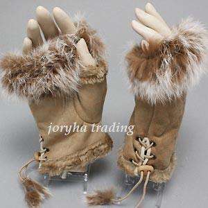 LADIES QUALITY WOOL PALM/FINGERLESS GLOVES - BROWN