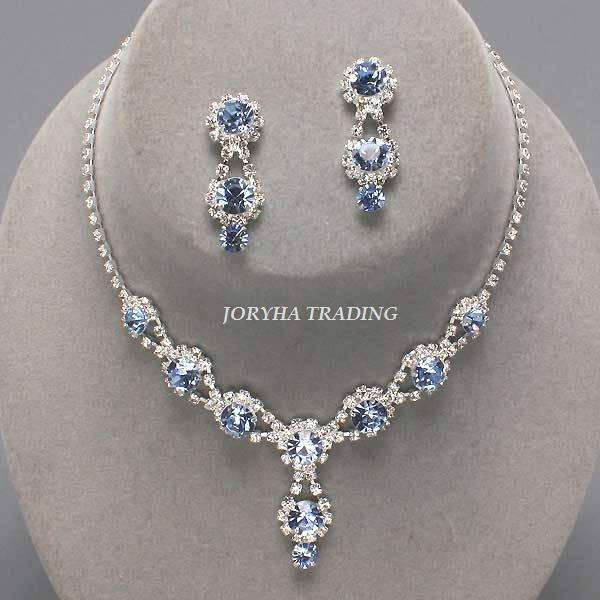 NEW LINE -  EXQUISITE AQUAMARINE EVENING  NECKLACE & EARRING SET