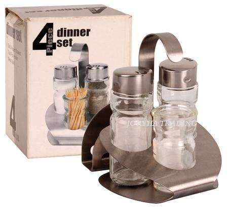 Cruet-Set Gls 3pc In-Stand Pick-Holder