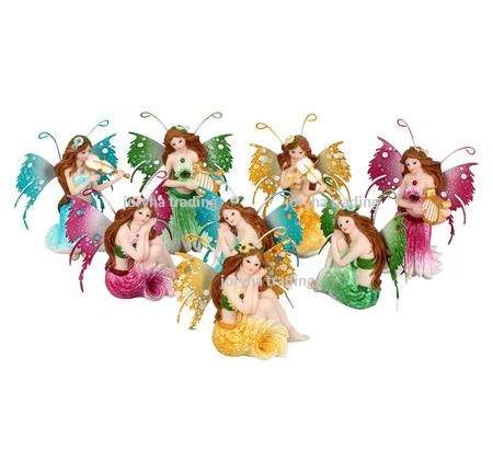 Orn Fairy Sitting With Metal Wings 10cm