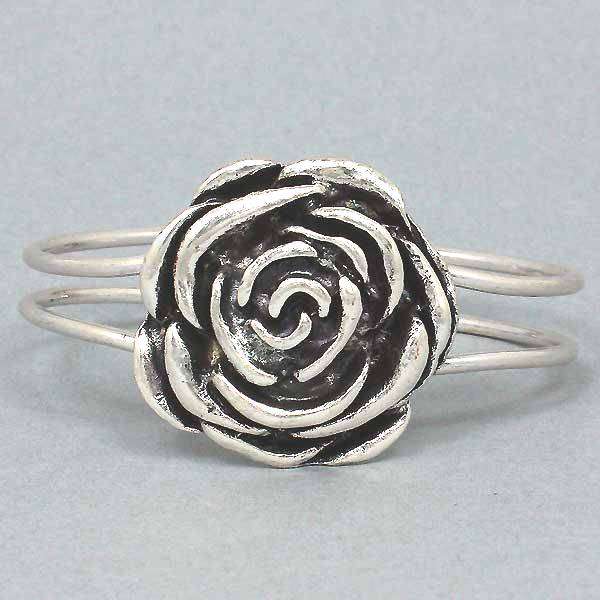 Quality and high in Style - Rose Hinged Bracelet in Tibetan Silver