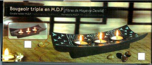 Bougeoir Triple Wooden Tea Light Candle Holder