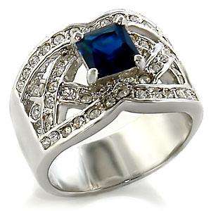 with FREE Handbag Hanger! Brilliant Sapphire CZ Silver Ring in size 9