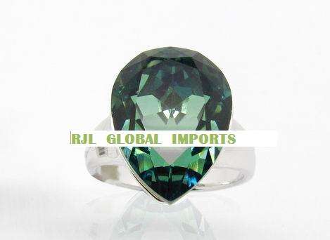 "NEW! GLAMOUR GIRL RANGE" - Emerald TearDrop Crystal Ring in Size 6, 7 & 8 Only