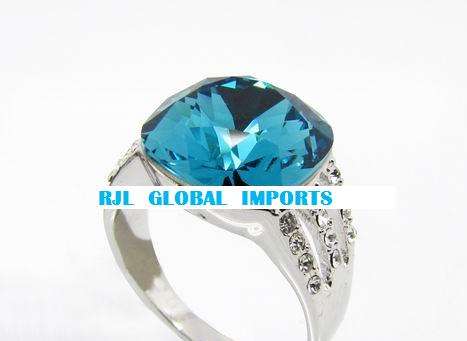 "NEW! GLAMOUR GIRL RANGE" - Aquamarine Crystal Ring in Size 6, 7 & 8 Only