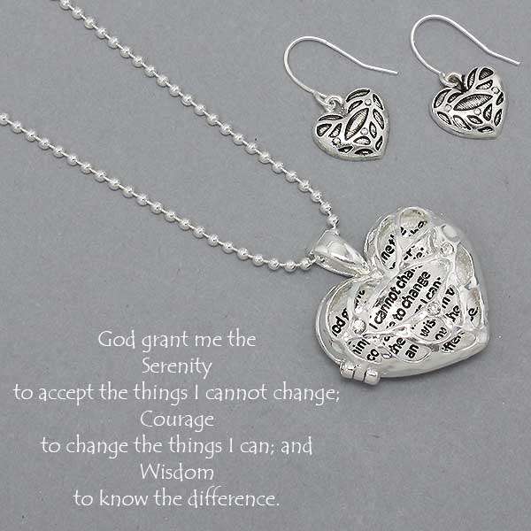 LIMITED STOCK - SERENITY PRAYER NECKLACE & EARRING SET (Made in USA)