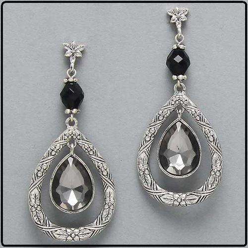NEW ARRIVAL - BURNISHED SILVER BLACK DIAMOND CZ EARRINGS