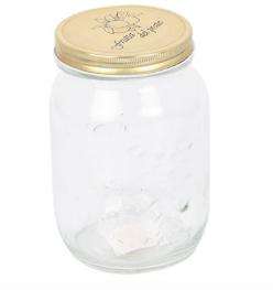 EMBOSSED GLASS JAR WITH GOLD SCREW-ON LID