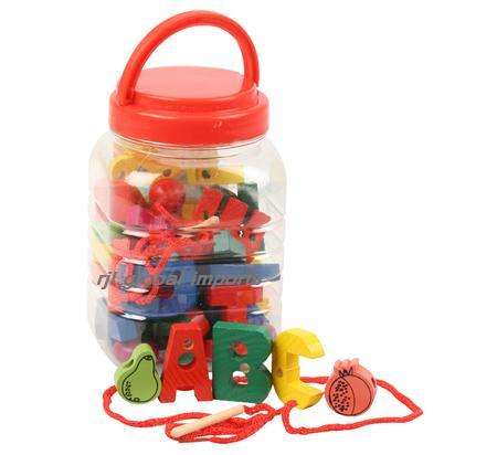 EDUCATIONAL WOODEN ALPHA,SHAPES, FRUIT & THREAD -  GREAT GIFT!