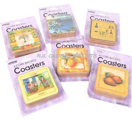 CORK BACKED COASTERS - SET OF 6