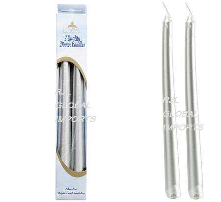 CANDLES TAPERED 25CM - BOX OF 2 - SILVER