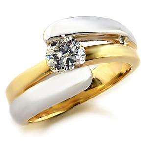 TWO-TONE SOLITAIRE SIMULATED DIAMOND FASHION RING - SIZE 11