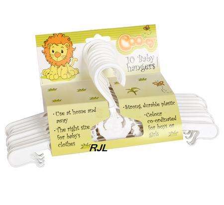 BABY CLOTHING HANGERS - 10 PCE in WHITE AS SHOWN