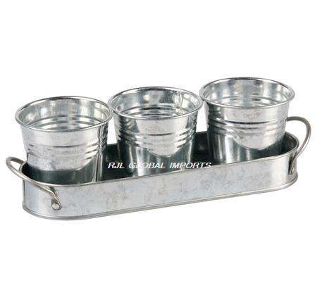 GALVANISED 3 PIECE PLANTER WITH TRAY