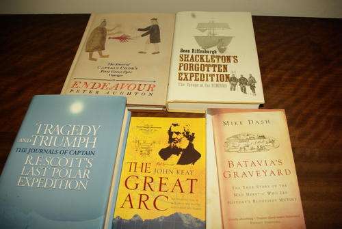 5 expedition / exploration themed books - Sheckleton, Scott, Cook....