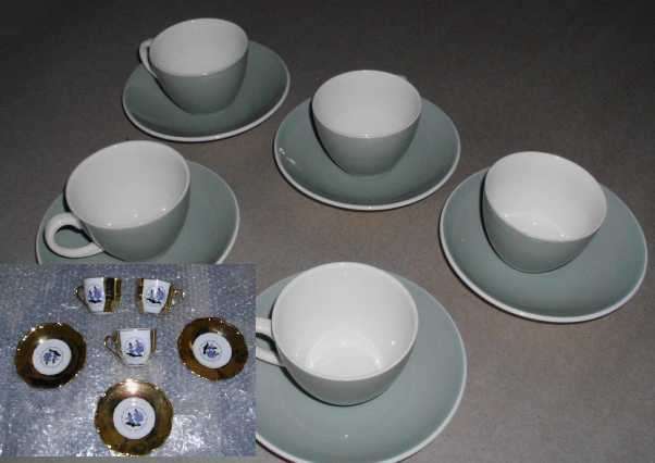 Poole Coffee Cups - five AND Three golden Czechoslavakian coffee cups