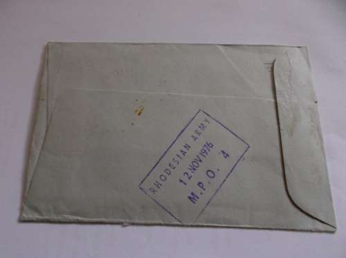 **Collectors of "Rhodesiana".** Envelope posted from M.P.O. 4 (Military Post Office 4) 1976