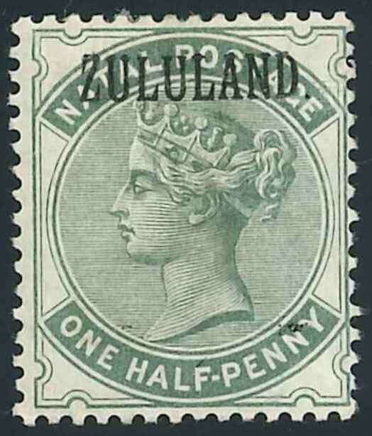 Zululand 1888 QV 1/2d dull green MM (with variety: extra black printing marks). SACC12. CV R800
