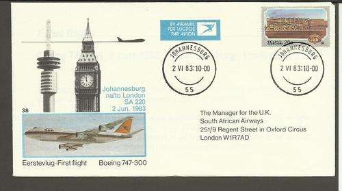 SAA Flight Cover #38 -First Boeing 747-300 Flight Johannesburg-London 2/6/1983