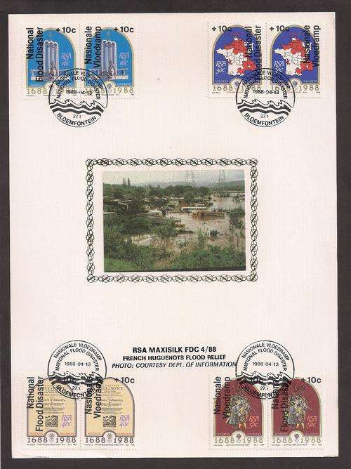 1988 Maxisilk FDC 4/88 French Huguenots Flood Relief