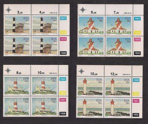 RSA 1988 LIGHTHOUSES SET OF 4 MNH CONTROL BLOCKS